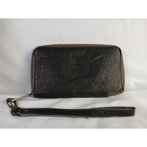 WILL Leather Goods Brown Distressed Leather  Wristlet Wallet Zippered